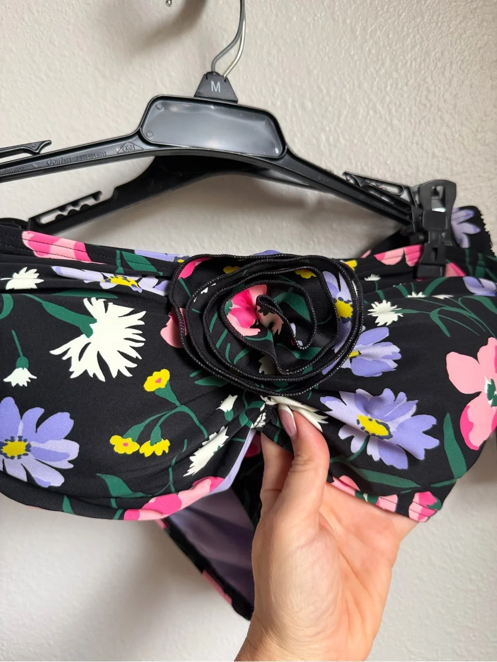 NWT KATE SPADE Rosette Trim Bandeau Bikini Top High Cut Bottoms Sz M